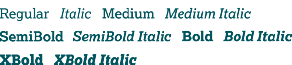 Lexia can be used in medium, medium italic, semibold, semibold italic, bold, bold italic, xbold and xbold italic
